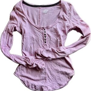 Pilcro Linen Cotton Henley Long Sleeve from Anthropologie Pink XS